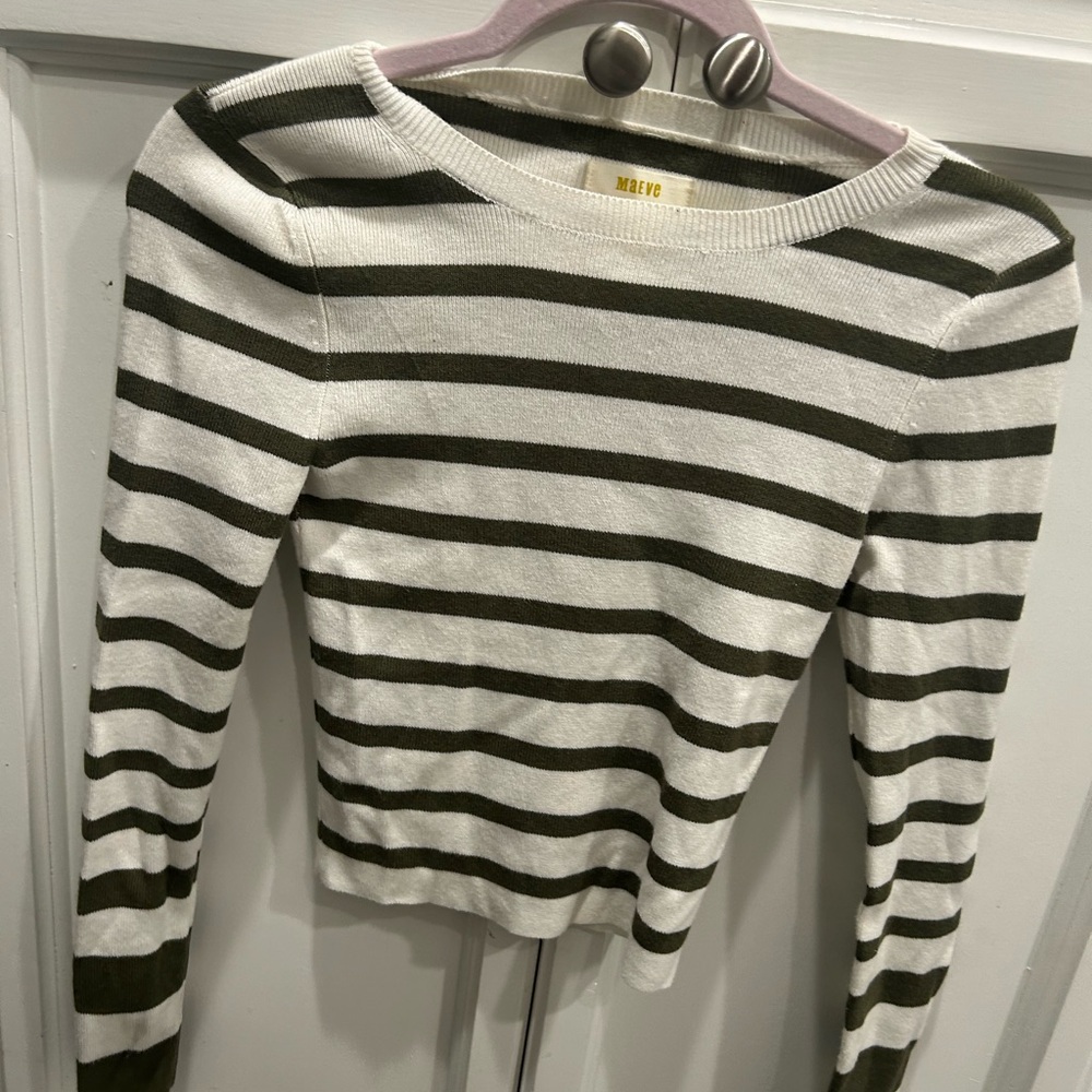 Anthropologie Maeve Olive and Cream Sweater